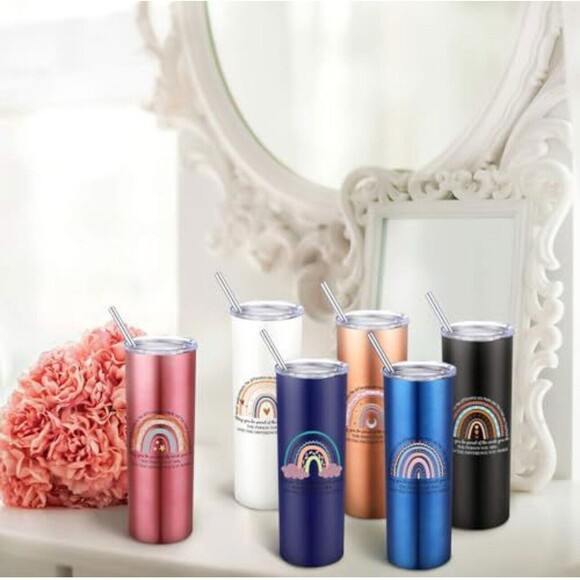 Dozen Colorful Stainless Steel Tumbler Straw Brush Thank You Gift Set Of 12 NEW - Picture 3 of 7